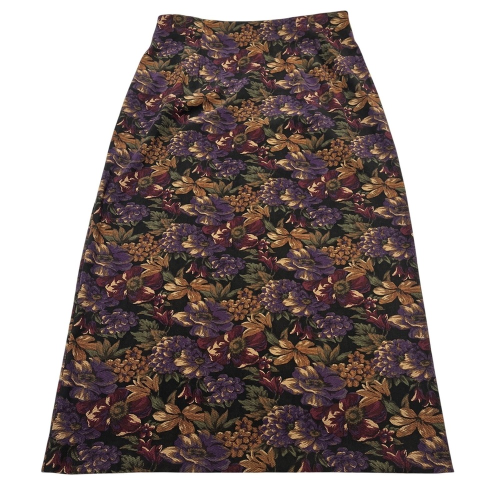 Vintage Briggs Skirt Dark Floral Maxi Womens 14P Whimsigoth Dark Cottagecore